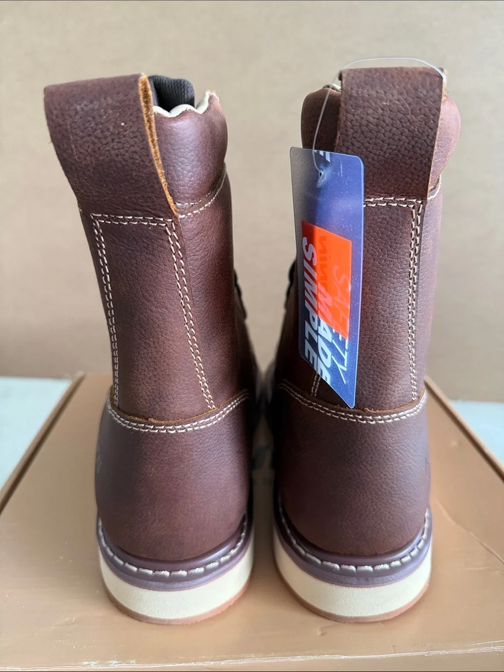 NINGO Steel Toe Full Grain Leather Brown Moc Toe Waterproof Work Boots 11 NEW!